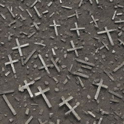 Generate an image of many crosses being destroyed, turning into rubble, symbolizing a significant shift and transformation of religious icons.