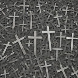 Generate an image of many crosses being destroyed, turning into rubble, symbolizing a significant shift and transformation of religious icons.