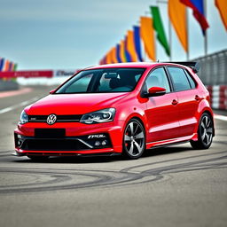 A sporty design of a 2013 Volkswagen Gol, featuring a sleek aerodynamic body kit, aggressive front bumper with oversized air intakes, stylish alloy wheels, and a rear spoiler