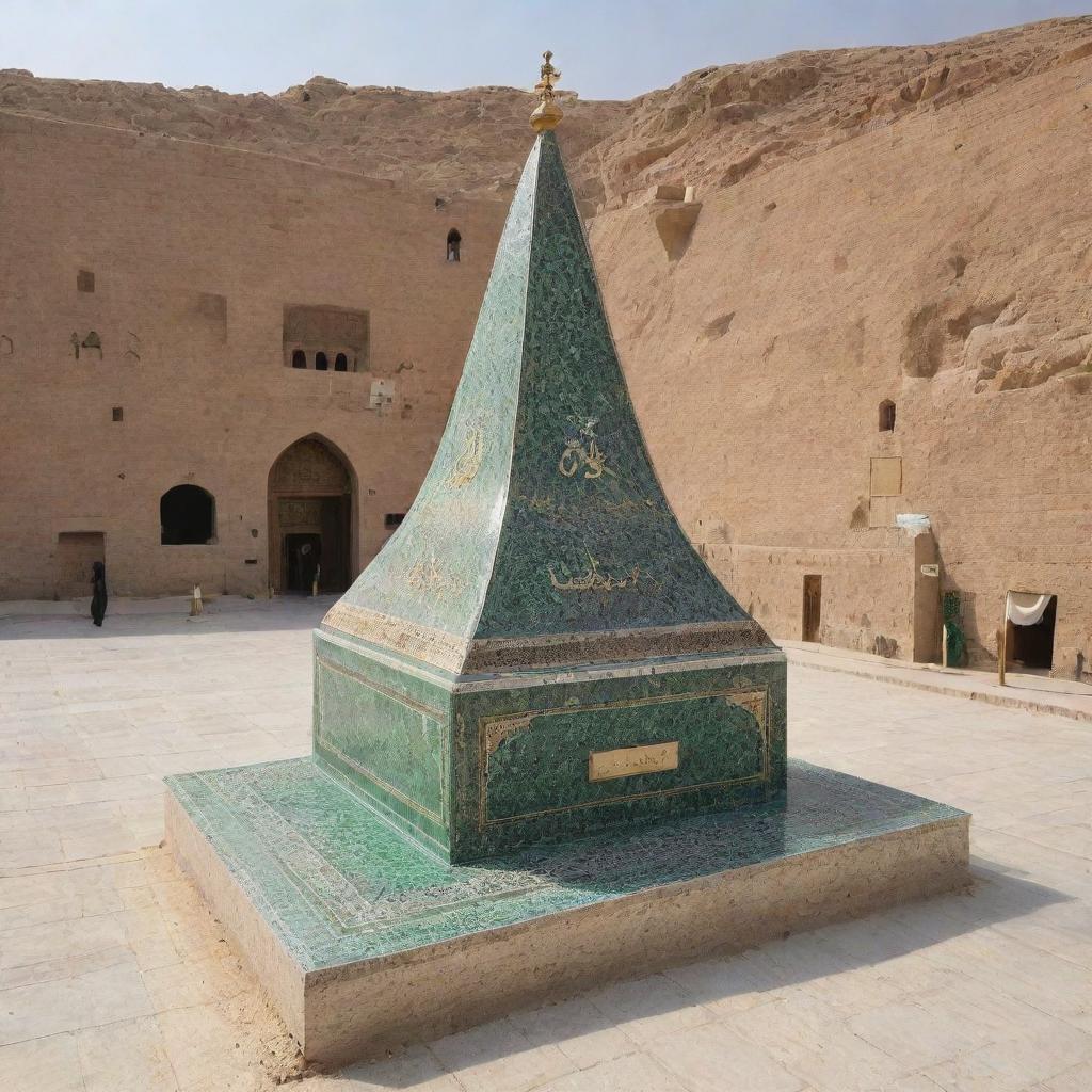 Generate an image of the burial site of Prophet Isa, located next to the tomb of Prophet Muhammad, symbolizing a moment of peace, reverence, and conclusion to a significant chapter.