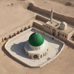 Generate an image of the burial site of Prophet Isa, located next to the tomb of Prophet Muhammad, symbolizing a moment of peace, reverence, and conclusion to a significant chapter.