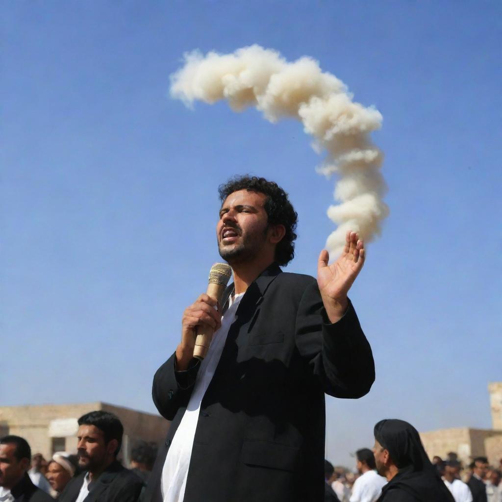 Generate an image of a gentle wind originating from Yemen, blowing over the crowd of mourners, bringing with it a sense of peace and tranquility.