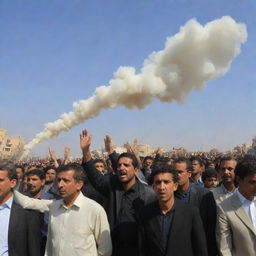 Generate an image of a gentle wind originating from Yemen, blowing over the crowd of mourners, bringing with it a sense of peace and tranquility.