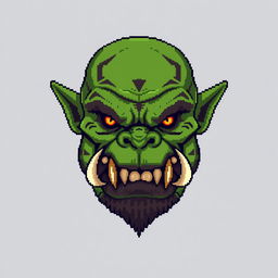 A pixel art representation of an orc's face looking straight forward, focusing solely on the head