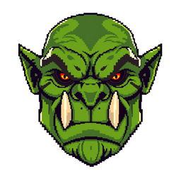 A pixel art representation of an orc's face looking straight forward, focusing solely on the head