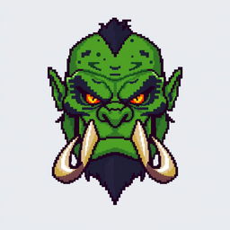 A pixel art representation of an orc's face looking straight forward, focusing solely on the head