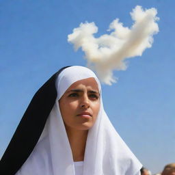 Generate an image of a gentle wind originating from Yemen, blowing over the crowd of mourners, bringing with it a sense of peace and tranquility.