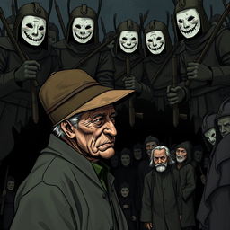 An elderly man, his face obscured by the brim of his hat, desperately tries to hide his weeping, reflecting deep sorrow