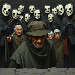 An elderly man, his face obscured by the brim of his hat, desperately tries to conceal his deep sadness, conveying a heart-wrenching sense of despair