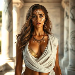 A captivating image of a woman wearing body paint, where the nipple is prominently visible yet tastefully covered in paint