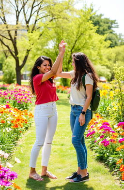 A supportive scene depicting two individuals, one offering their hand to help the other stand up