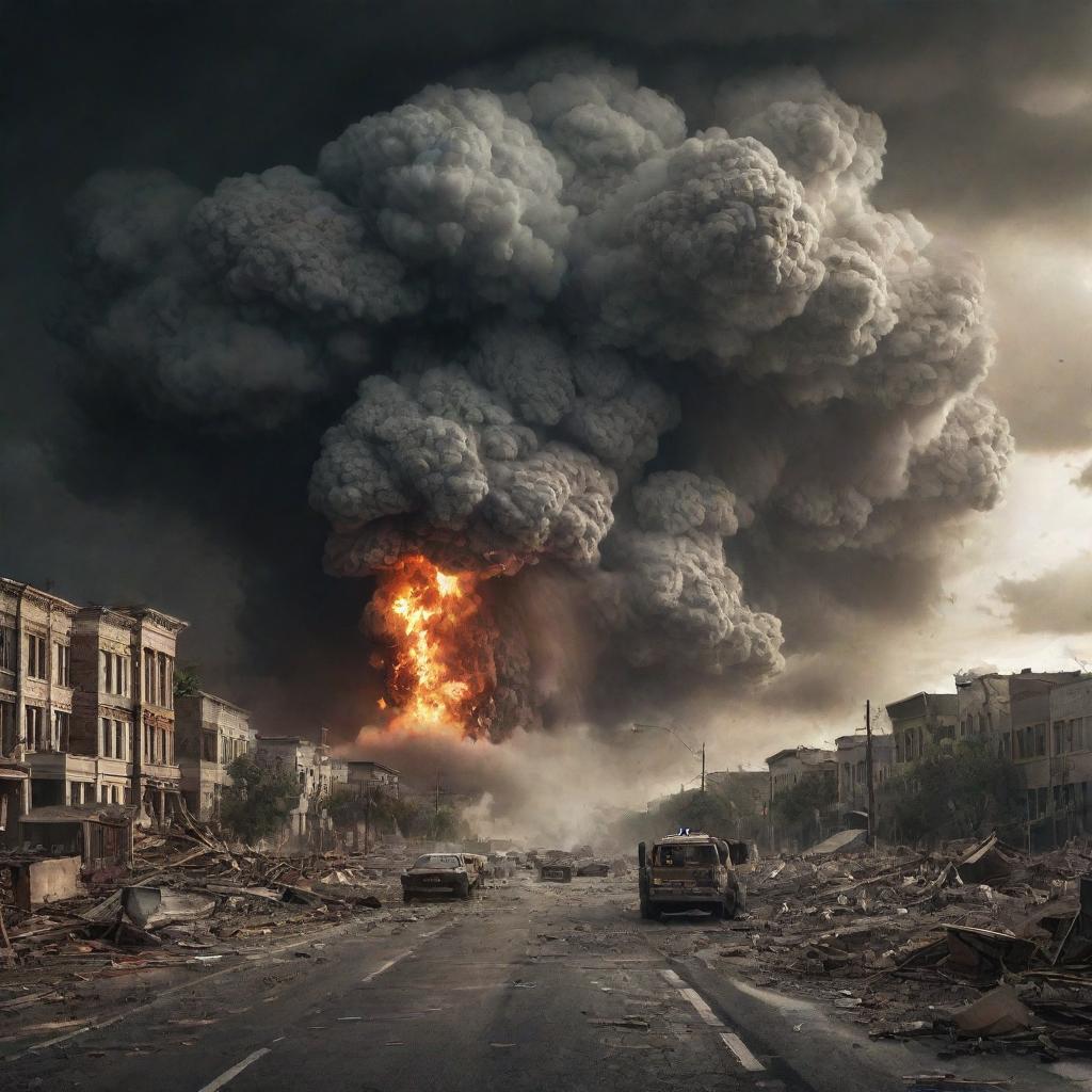 Generate an image of an apocalyptic scene implying the end of the world, with dramatic natural disasters, capturing a sense of finality and awe-inspiring destruction.