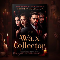 A book cover design for 'The Wax Collector' featuring Anya Taylor-Joy, Finn Wittrock, Tom Hiddleston, and Sydney Sweeney as central characters