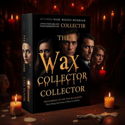 A book cover design for 'The Wax Collector' featuring Anya Taylor-Joy, Finn Wittrock, Tom Hiddleston, and Sydney Sweeney as central characters