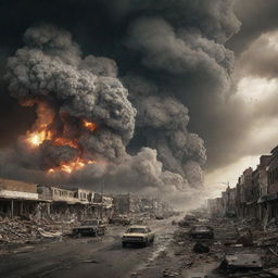 Generate an image of an apocalyptic scene implying the end of the world, with dramatic natural disasters, capturing a sense of finality and awe-inspiring destruction.