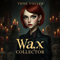 A realistic book cover design for 'The Wax Collector' featuring characters that embody intense and unique qualities
