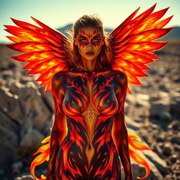 A striking image of a woman wearing body paint, where the nipple is prominently visible yet tastefully covered in paint