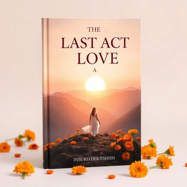 Book cover for 'The Last Act of Love' featuring a serene rising sun illuminating a picturesque mountain landscape inspired by the mountains of Rishikesh