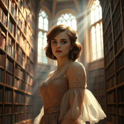 A character inspired by Emma Watson, featuring a sophisticated young woman with brown hair styled elegantly