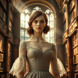 A character inspired by Emma Watson, featuring a sophisticated young woman with brown hair styled elegantly