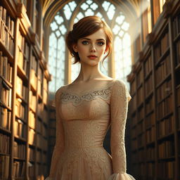 A character inspired by Emma Watson, featuring a sophisticated young woman with brown hair styled elegantly