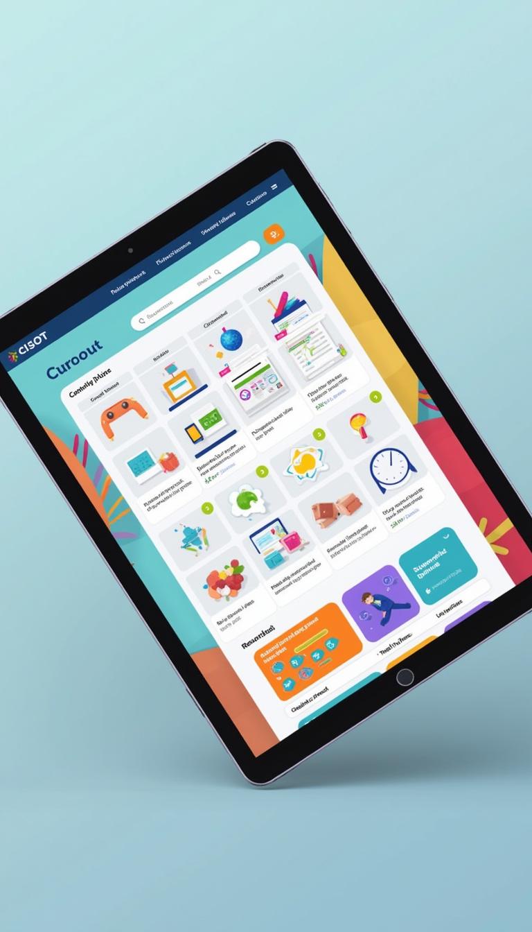 A conceptual design for a digital curriculum application named CISOT, showcasing its user-friendly interface on a sleek tablet device