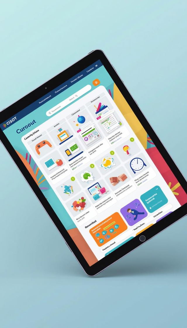 A conceptual design for a digital curriculum application named CISOT, showcasing its user-friendly interface on a sleek tablet device
