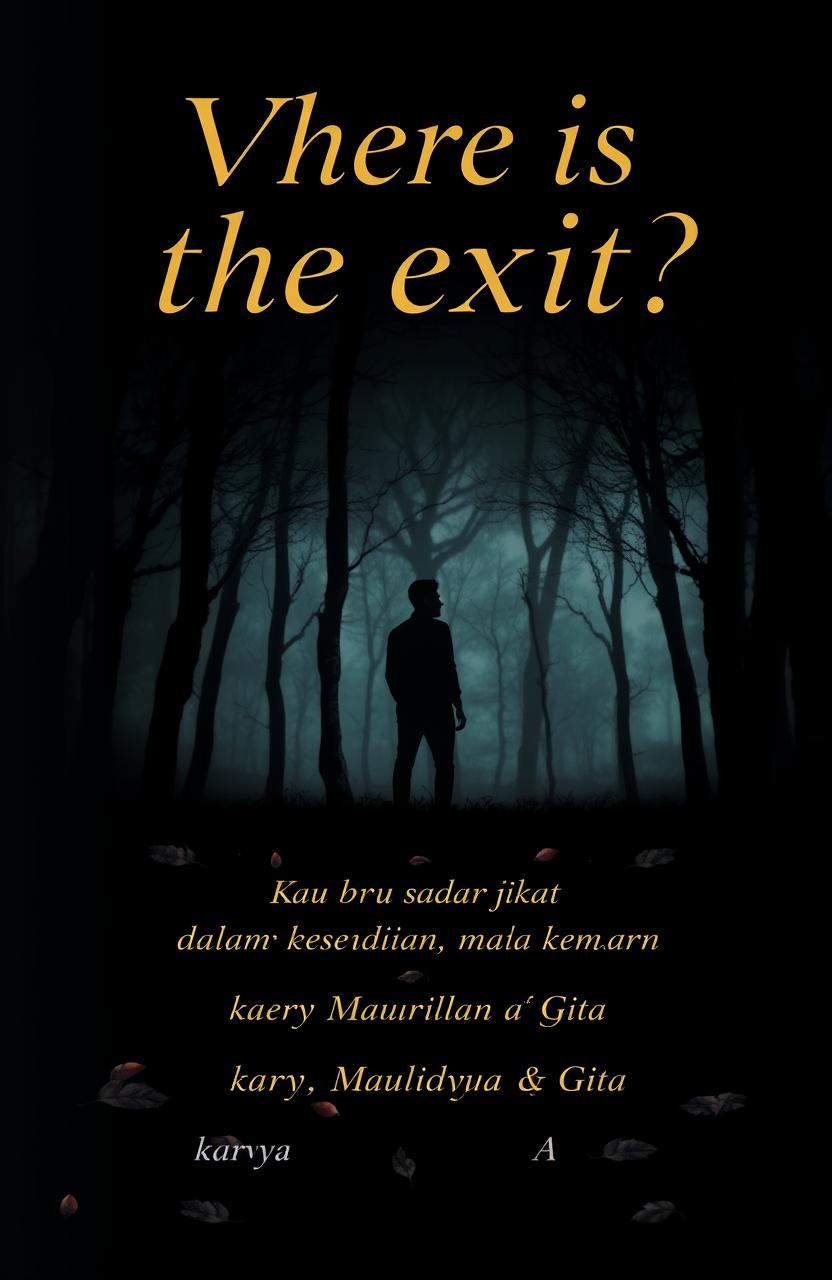 A novel cover for 'Where is the exit?' featuring an enigmatic and moody atmosphere