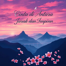 Artistic book cover design for 'Cinta di Antara Jarak dan Impian'