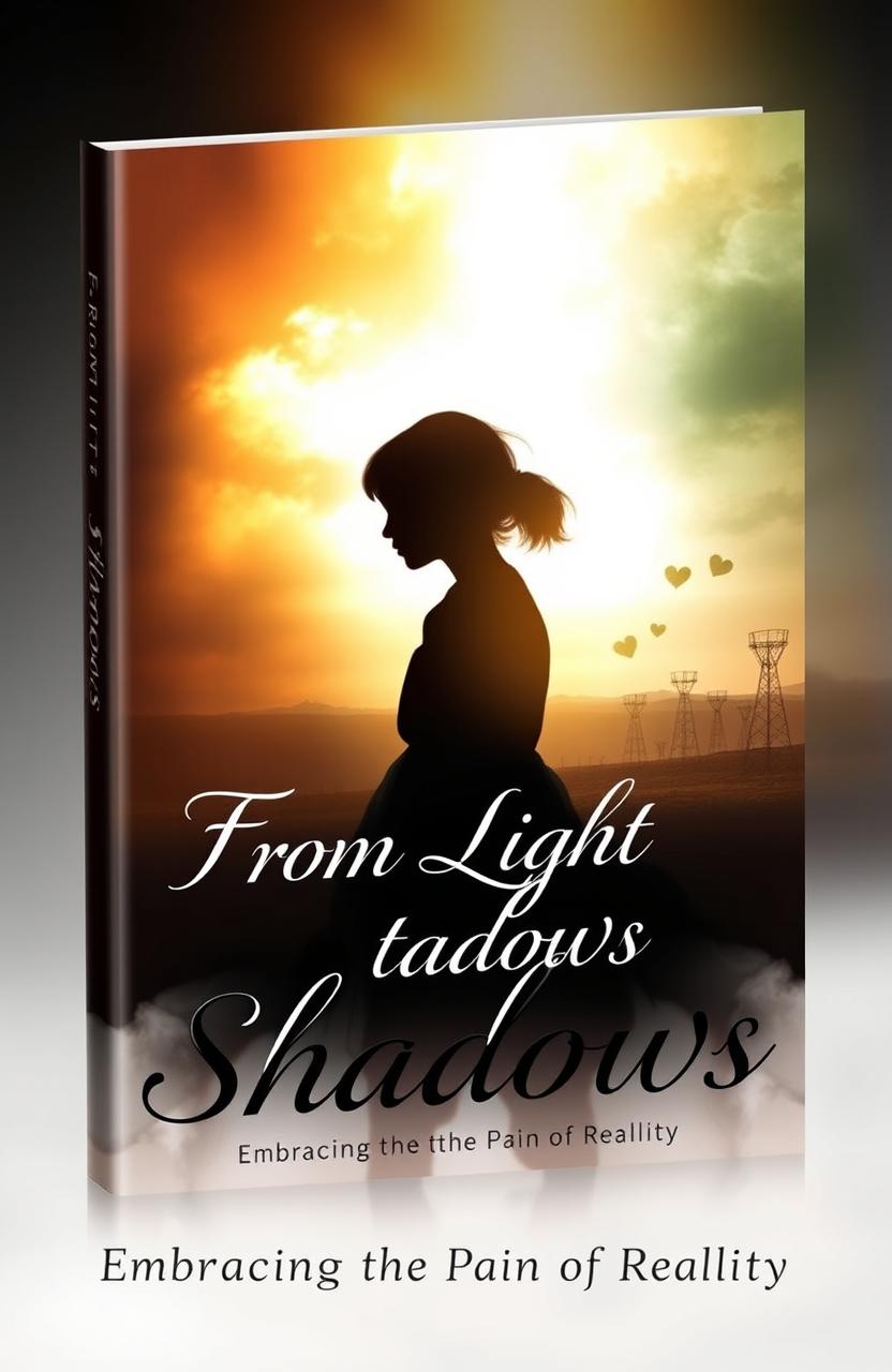 A poignant and evocative book cover design for "From Light to Shadows: Embracing the Pain of Reality"