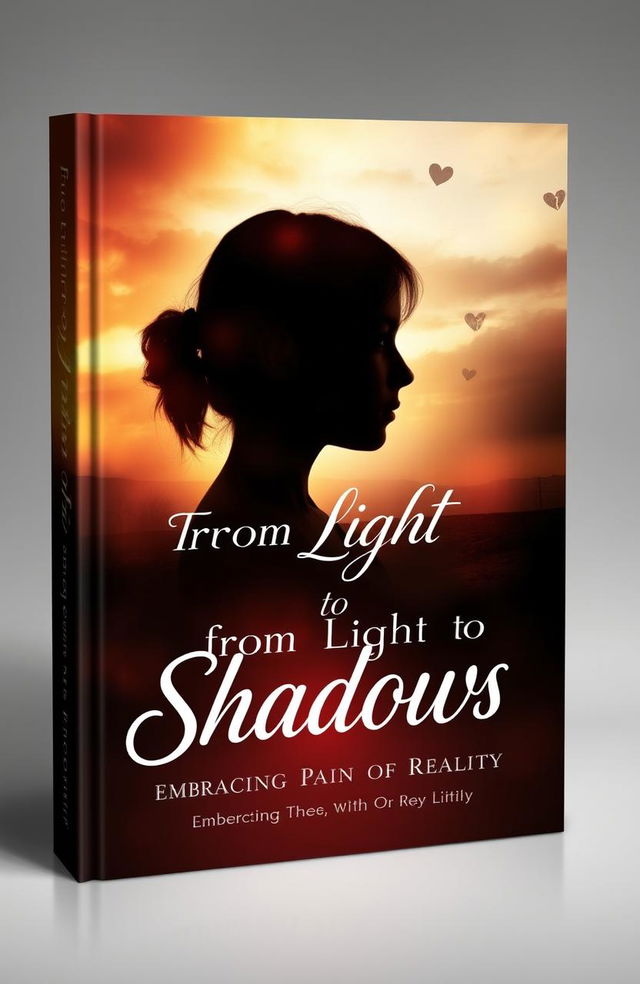 A poignant and evocative book cover design for "From Light to Shadows: Embracing the Pain of Reality"