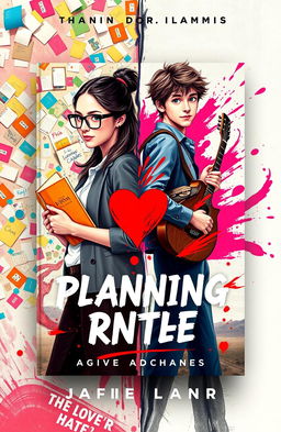 A captivating book cover design that showcases the unique dynamic between a meticulous planner girl and a free-spirited boy