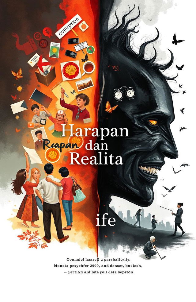 An artistic representation of "Harapan dan Realita," illustrating two sides of life