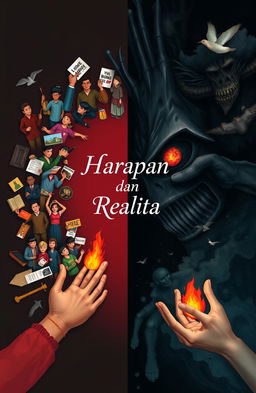 An artistic representation of "Harapan dan Realita," illustrating two sides of life