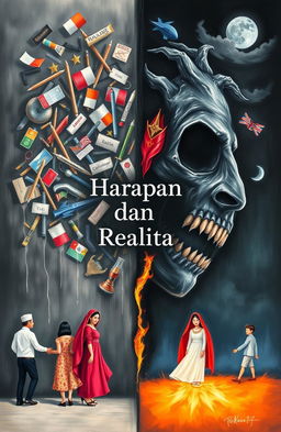 An artistic representation of "Harapan dan Realita," illustrating two sides of life