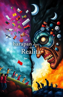 An artistic representation of "Harapan dan Realita," illustrating two sides of life