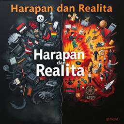 An artistic representation of "Harapan dan Realita," illustrating two sides of life