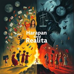 An artistic representation of "Harapan dan Realita," illustrating two sides of life