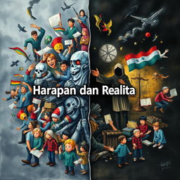 An artistic representation of "Harapan dan Realita," illustrating two sides of life