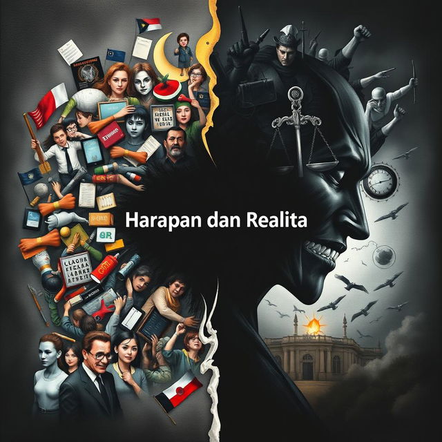 An artistic representation of "Harapan dan Realita," showcasing two distinct sides of life