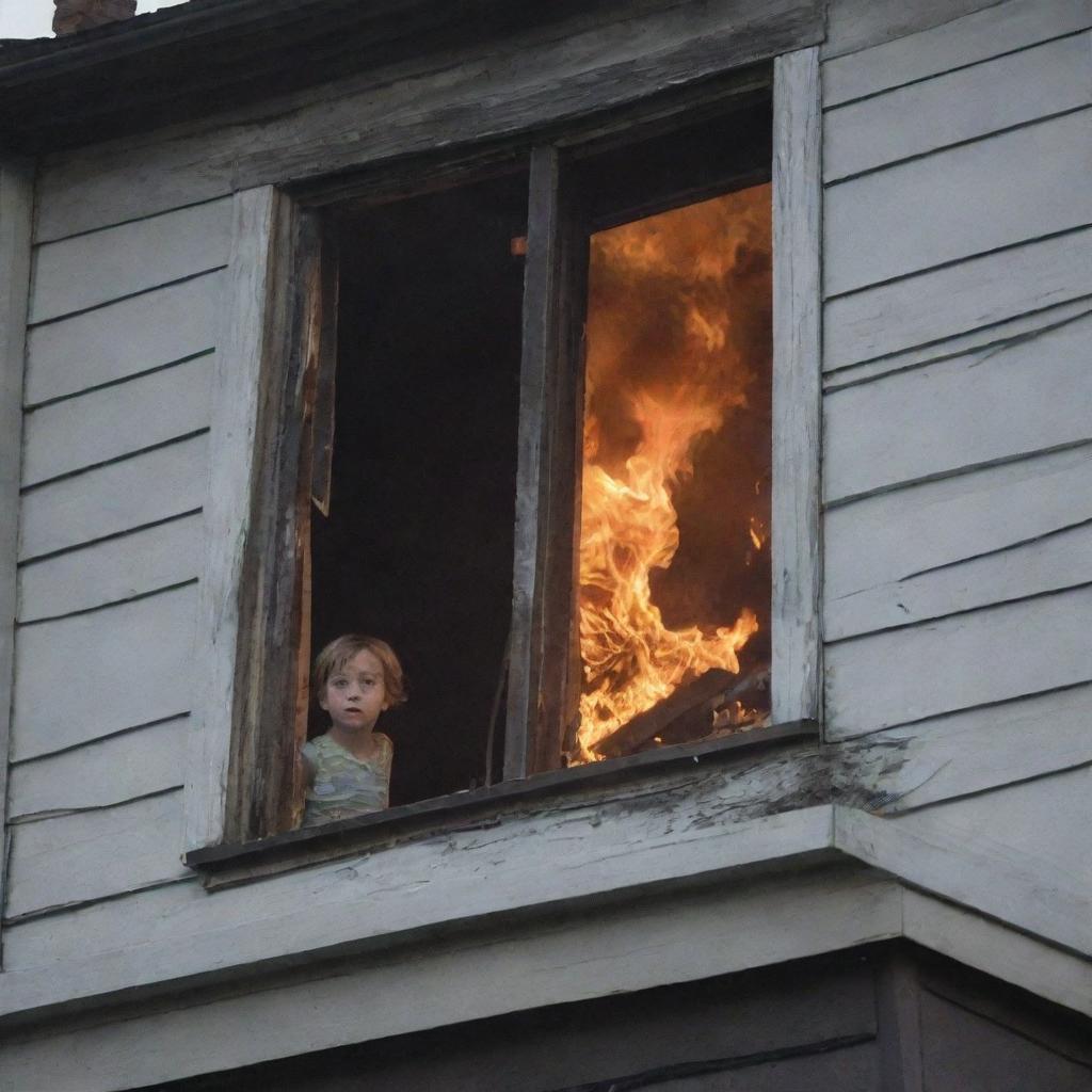 Amid the chaos, a realization hits as a second child is seen peeking from a second story window of the still burning house, looking terrified but unharmed.