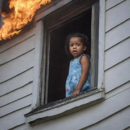 Amid the chaos, a realization hits as a second child is seen peeking from a second story window of the still burning house, looking terrified but unharmed.