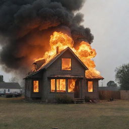 Suddenly, the fiery scene takes a turn as the burning house is shown in the midst of a dramatic explosion, a huge ball of fire and smoke engulfing it completely.