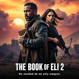 A cinematic teaser poster for 'THE BOOK OF ELI 2' featuring Denzel Washington and Mila Kunis