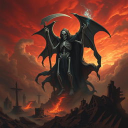 A powerful and captivating representation of 'Death, Destroyer of Worlds' looming dramatically over a desolate landscape