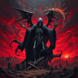 A powerful and captivating representation of 'Death, Destroyer of Worlds' looming dramatically over a desolate landscape