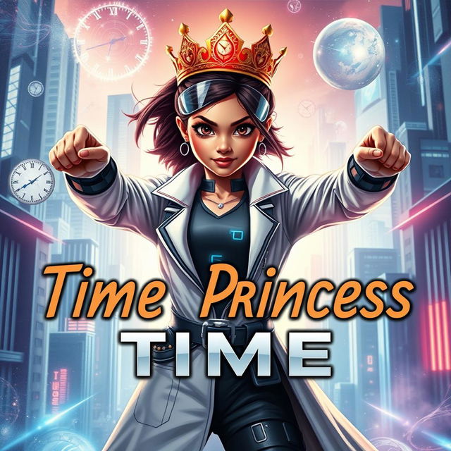 A futuristic teenage girl of Indian descent, embodying a superhero persona known as 'Time Princess