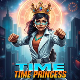 A futuristic teenage girl of Indian descent, embodying a superhero persona known as 'Time Princess