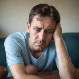 A sorrowful man suffering from addiction, watching a lively children's football game with a sense of longing and regret.