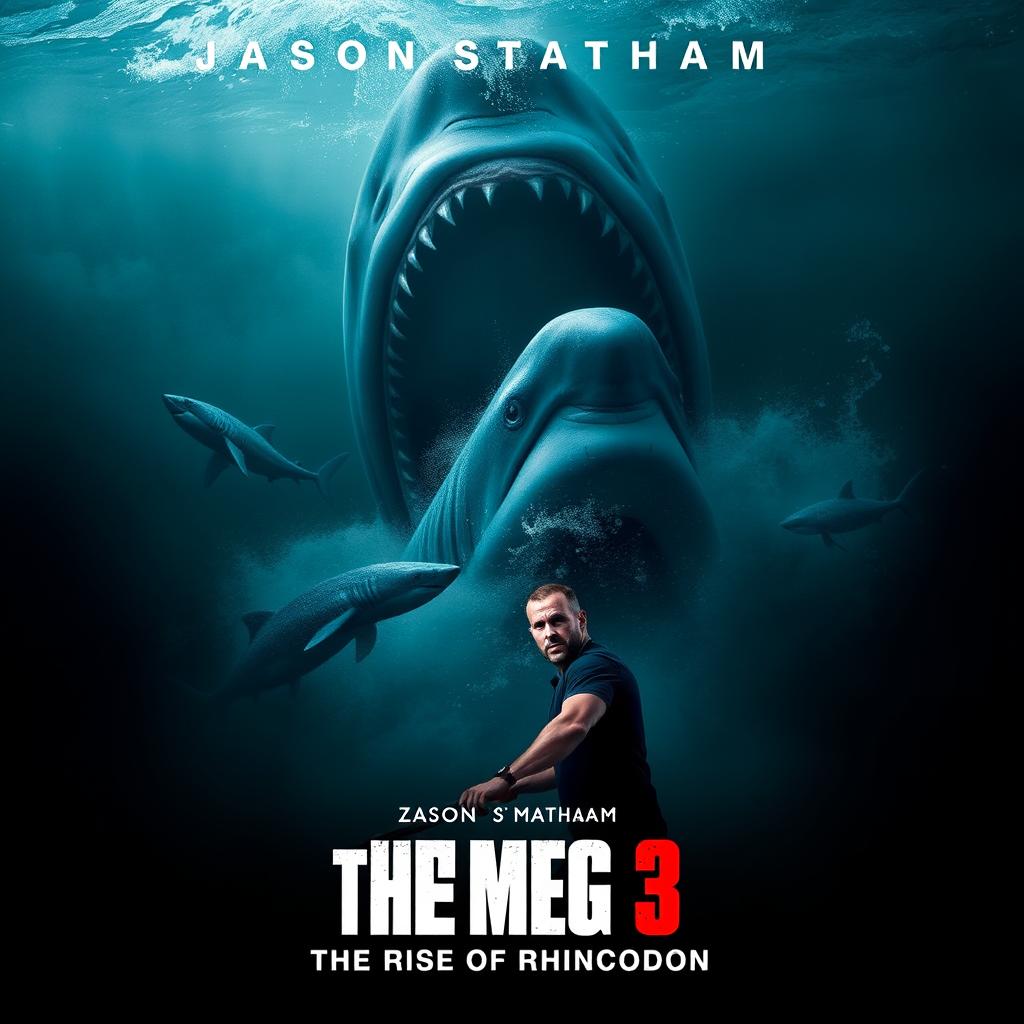 Teaser poster for 'The Meg 3: The Rise Of Rhincodon' (2024) featuring Jason Statham